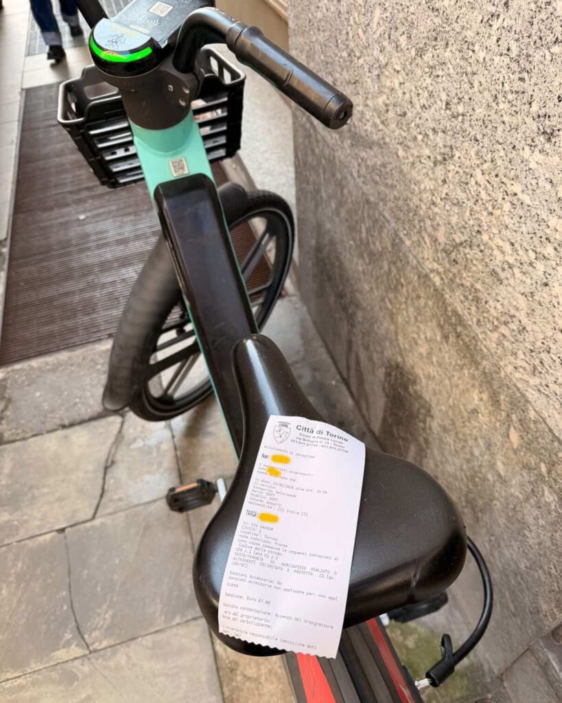 Multa bicicletta sharing dott comune di torino